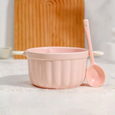 무지 하트 손잡이 도자기 양귀라면그릇 핫볼 시리얼 그릇 세트, 핑크, 1개