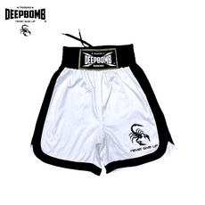古川小夫 DEEPBOMB拳擊褲 白底黑邊緞面材質鬆緊腰帶拳擊短褲, 1個