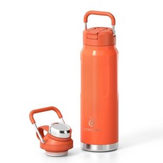 ECLATIS IDEUS 946.4ml32온스 단열 물병 누출 방지 스테인리스 스틸 스포츠 워터 컵 플라스크 빨대 및 뚜껑 포함 체육관 하이킹 사무실용 넓은 입구 오렌, 주황색