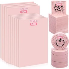 Inconee 24개 고무 스탬프 조각 블록 핑크 둥근 사각형 만들기 키트 공예 및 DIY 프로젝트용, Innconee 고무 스탬프 조각 블록 24개, 핑크