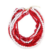 ECLATIS 아크릴 레드 코랄 초커 멀티 레이어 비즈 진주 가닥 목걸이 체인 스테이트먼트 목걸이 아크릴 보석 없음 301841