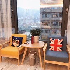 陽臺一桌兩椅組閤三件套現代簡約民宿酒店小茶幾休閒北歐實木沙髮陽臺小桌椅 戶外桌 陽臺桌椅 休閑桌椅子 桌子 IUL9, 兩椅一方桌（顏色備註）