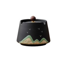 陶瓷煙灰缸 煙灰缸 帶蓋防灰菸灰缸, 粗陶千里江山-禪黑, 1個