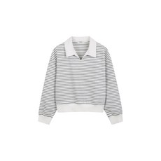 POLHAM 여성 더블니트 슬릿 카라 스트라이프 맨투맨_PHG2TR2030