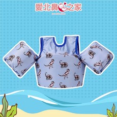 愛北鼻 免充氣幼兒童游泳浮力圈 海邊兒童救生衣多款可選, 1個, 藍底恐龍-背心款手臂圈