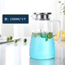 玻璃冷水壺高硼硅玻璃耐熱水壺大容量飯店家用加厚高硼硅涼水壺, 方把1500m壺:如图, 1個, 1L