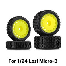 INJORA 1/24 로시 마이크로-B 1/28 마이크로-T용 사전 장착된 핀 버기 타이어 및 휠, Yellow Micro-B