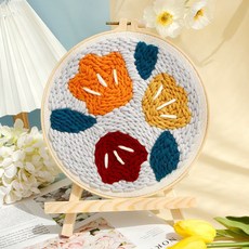 【超繪玩】戳戳繡毛綫繡針材料包 兒童學生課活動裝飾畫, 復古花朵—送戳筆+支架 （材料包）⚑⚑, 1個