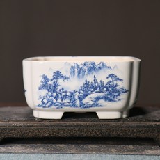 景德鎮彩釉花盆 正方形陶瓷盆景盆, 彩繪,陶瓷&內徑15.8*6.3cm
