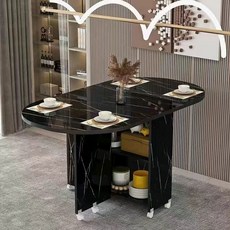 가정용 접이식 바퀴달린 테이블 식탁 확장형, 타원형 블랙 마블링, 100x50x77cm, 1개