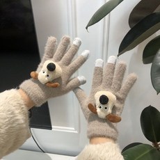 女士手套 高顏值 防風保暖 手套 冬季手套女冬季可觸屏保暖可愛卡通五指騎車毛茸茸手套保暖防寒美拉德