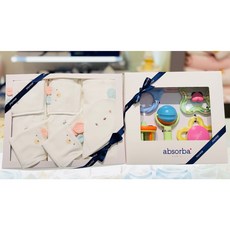 [백화점 정품] 압소바 신생아 순면 사계절 배냇 슈트 슈트+저고리+속싸개+5종딸랑이 4종세트