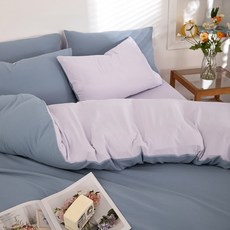 MEZAME 夏野薰衣草雙色床包組 莫蘭迪藍薰衣草紫 精選洛卡棉 雙人薄被套四件套, 夏野薰衣草,雙人薄被套四件套