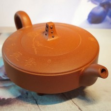 紅降坡泥三足鼎立壺 220cc 陶刻春華秋實/蓮蓬 泡茶壺 茶具, 1個, 紅降坡泥, 約220cc