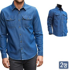 1+1 야인시대 봄가을 내구성 좋은 청남방 데님셔츠 WF