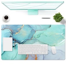 대형 마우스 패드 데스크톱용 책상 매트 양면 PU 가죽 방수 게이밍 마우스패드 프로텍터 필기 패드 액세서리 사무실 및 가정용 (A-핑크 마블 89.9 x 49.8cm(35, B-그린 마블, 24''X14''