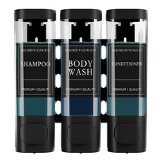 Xlxker 샤워 비누 디스펜서 드릴 없음 3개의 챔버 벽걸이 샴푸 및 컨디셔너 디스펜서 욕실 호텔용 대용량, 블랙