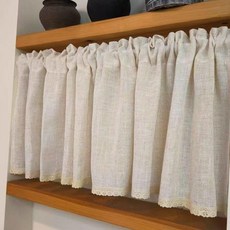 棉麻短簾 日式無品牌櫃子遮擋防塵魔術貼半簾, 穿杆款式 伸縮杆單拍 ,平鋪寬1.3米x高0.3米