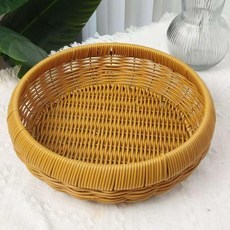 圓形藤編瀝水籃簸箕收納盤, 1個, 簡約款：30釐米加高精品款