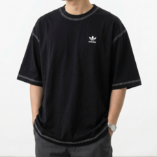 아디다스 오리지널 스티치 오버핏 블랙 커플 반팔티 에센셜 트레포일 루즈핏 힙한 티셔츠