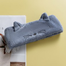 新款日系可愛洗臉束髮帶 韓版卡通貓耳朵頭箍髮卡, 1個, 寶藍色,9*25cm