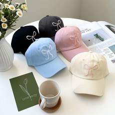 Fee現貨5色飄逸感絲帶刺繡粉色蝴蝶結棒球帽 可調節鴨舌帽老帽 女款防曬韓系運動帽