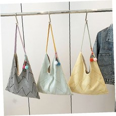 여성용 헤링본 패턴 숄더백 대용량 빅사이즈 캔버스 에코백 휴가 여행 해변 비치백, 옐로우