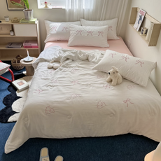 핑크 파우더 자수 차렵이불 세트