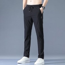 夏季冰絲薄款涼感休閒長褲男生修身速乾百搭運動九分褲