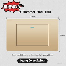 妃雪森 台灣專用 110V 美規 Type-C AC 20W 牆壁電源插座 轉換器 金色 PC防火面板, 1個, 一開雙控