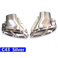 메르세데스 벤츠 C클래스 W205 C180 배기 파이프 AMG 43 스테인레스 스틸 블랙 머플러 노즐 팁, 02 SiIver