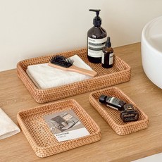 KOUJI 叩吉好物藤編托盤，手工編織，多功能收納裝飾，天然材質，輕巧耐用, 藤編