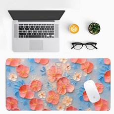 모던 퍼플 대리석 책상 매트 고급스러운 PU 가죽 패드 - 세련된 게임 및 가정 작업 공간을 위한 대형 미끄럼 방지 사무실 미적 장식(59.9 x 29.9cm(23.6 11., 유화 꽃-1