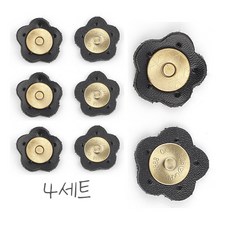핸드메이드 가죽 자석 스냅단추 꽃 4세트, 1개, 블랙