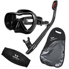 위베런 스노쿨링 마스크 재규어 스노클 세트 프리다이빙 물안경 장비 미러렌즈 자외선차단, 투명 블랙 세트