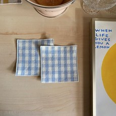 파스텔체크 패브릭코스터 컵받침 제작 4p, 하늘, 1세트