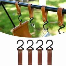 캠핑 가죽 고리 4P 세트 타프 행어 야영 필수품 용품 액세서리 코너 밧줄 클립 아웃도어, 라이트 브라운, 1개