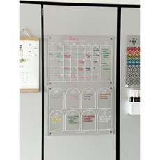 와따네 냉장고 투명 자석 메모 아크릴 화이트보드 달력 캘린더 계획표, 블랙라인(먼슬리/가로)