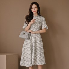 여성 드레스 새로운 사교계 기질 세미 하이 칼라 술 높은 허리 큰 드레스 드레스