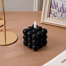 레오빈스 LED 큐브 초 예쁜 양초 파스텔 버블 오브제 초 캔들 티라이트 무드등 촛대, 블랙 LED 큐브 캔들