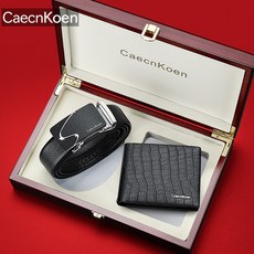 CaecnKoen 男士皮帶錢包套裝 真牛皮腰帶 短款錢包