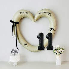 연지마켓 생일 하트프레임풍선 블랙 숫자 생일파티 용품 세트 (자유레터링), 1세트, 크림하트 숫자 11