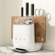 STYLE.DR 주방 올인원 조리도구통 칼 보관함 + 도마 거치대 + 수저통 3in1 칼꽃이 수저 가위 칼 도마 정리대, 화이트그레이, 1개