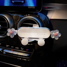 DFMEI 手機支架汽車車載支架卡通款車上出風口手機導航固定支撐支架, 1個, 藍色花朵 白色支架:如圖