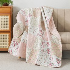 Soul & Lane Blush Bloom 퀼트 담요 - 127cm x 152.4cm(50 x 60인치): 100% 면 플로럴 퀼트 블러시 및 핑크 장미 패치워크 랩 퀼트, 블러쉬 블룸