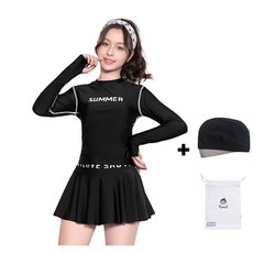 로을 주니어 여아 긴팔 래쉬가드 원피스 자외선차단 여아 투피스 치마수영복
