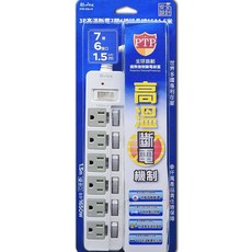 朝日科技 PTP-376-15/25 七座六切防火耐高溫安全延長線 多插座獨立開關, 1個, 1.5m