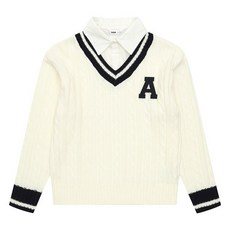 소이 주니어 NC경산점 ""25년 봄신상 할인"" 주니어 남아 여아 아동 봄 가을 단정한 니트 스웨터 셔츠 레이어드 케이블 니트티