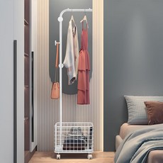 맬슨 튼튼한 스탠드행거 철제 이동식 옷걸이 ㄱ자, 바구니있음, 화이트