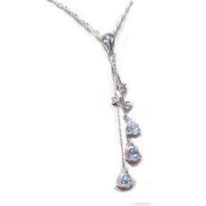 三顆鋯石水滴流蘇Y字純銀項鍊，簡約時尚設計，修飾頸部線條，展現優雅女性魅力